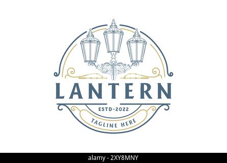 Circular Lantern Post Classic Street Lamp Restaurant Vintage Logo design vector Stock Vector