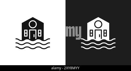 House flood icon logo sign vector outline in black and white color Stock Vector