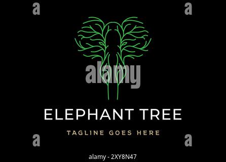 Simple Minimalist Elephant Head Face Tree Forest Logo Design Vector Stock Vector