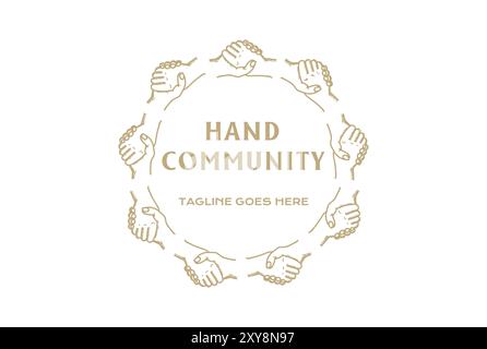 Vintage Retro Star Circular Hand Handshake for Unity Community Charity Foundation Logo Design Stock Vector