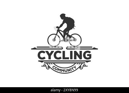 Retro Vintage Man Male Riding Bike Cycle Bicycle for Sport Club Badge Emblem Logo Design Vector Stock Vector