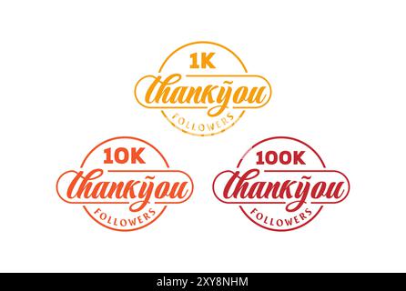 Vintage Circular Thank you for 1 10 100 Thousand Social Media Followers Badge Emblem Label Stamp Seal Logo Design Stock Vector