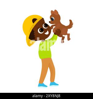 Boy playing with a dog isolated on white background illustration Stock ...
