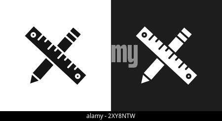 Pencil and ruler icon logo sign vector outline in black and white color Stock Vector