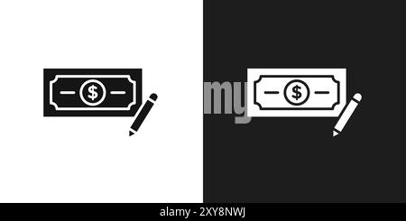 Money check icon logo sign vector outline in black and white color Stock Vector