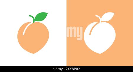 Peach icon logo sign vector outline in black and white color Stock Vector