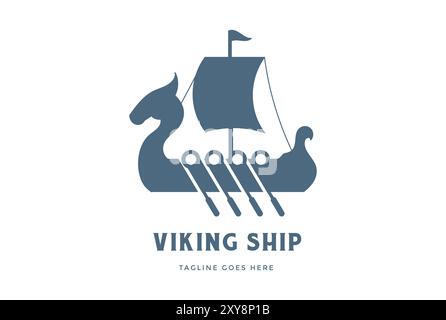 Simple Minimalist Dragon Pirate Viking Ship Silhouette Logo Design Vector Stock Vector