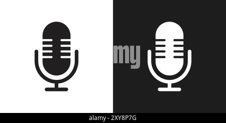 Microphone icon logo sign vector outline in black and white color Stock Vector