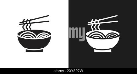 Noodles icon logo sign vector outline in black and white color Stock Vector