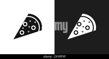 Pizza slice icon logo sign vector outline in black and white color Stock Vector