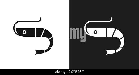 Shrimp icon logo sign vector outline in black and white color Stock Vector