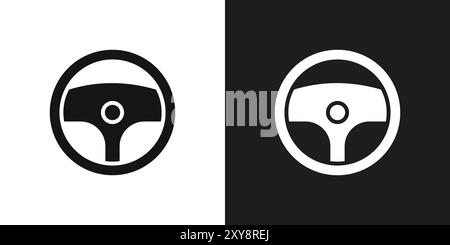 Steering wheel icon logo sign vector outline in black and white color Stock Vector