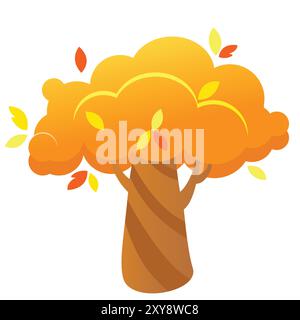 The tree is covered with yellow leaves. Cartoon style autumn tree illustration isolated on white background. Stock Vector