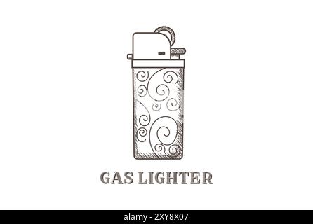 Vintage Old Ancient Classic Gas Lighter with Ornament Logo Design Stock Vector
