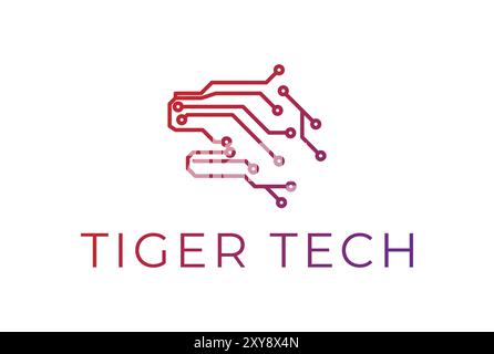 Futuristic Dog or Tiger Digital Electronic Circuit Chip for Tech Logo Stock Vector