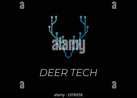 Deer Head with Electronic Circuit for Smart Tech Logo Design Stock Vector
