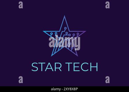 Futuristic Star Digital Electronic Circuit Chip for Smart Tech Logo Stock Vector