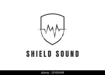 Shield Protection with Sound Audio Waveform for Recording Logo Stock Vector