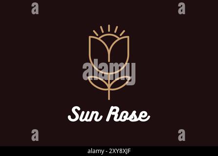 Simple Minimalist Sun Rose Flower Line Logo Design Stock Vector