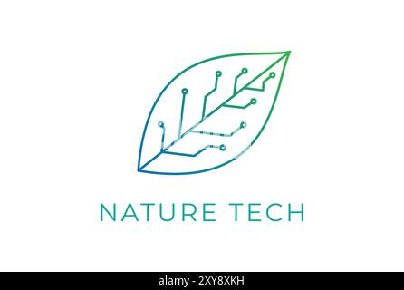 Green Leaf Digital Electronic Circuit Chip for Smart Tech Logo Stock Vector