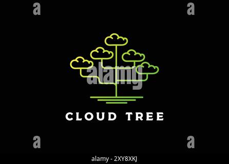Simple Minimalist Cloud Tree for Storage or Electric Technology Logo Design Stock Vector