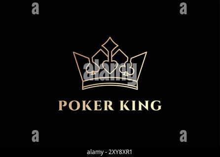 Elegant Luxury Golden Royal Playing Cards Heart Diamond Spade Club Symbol with King Queen Crown Logo Stock Vector