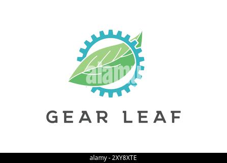 Green Leaf Leaves with Gear Gog Driven Logo Design Stock Vector