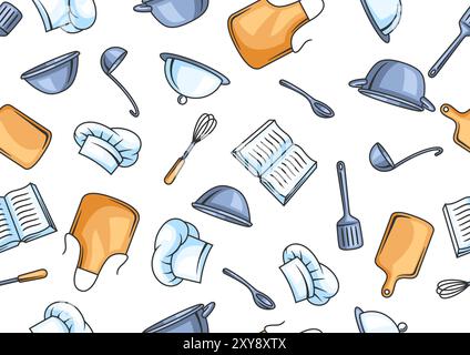 Pattern with kitchen utensils. Cooking tools for home and restaurant. Stock Vector