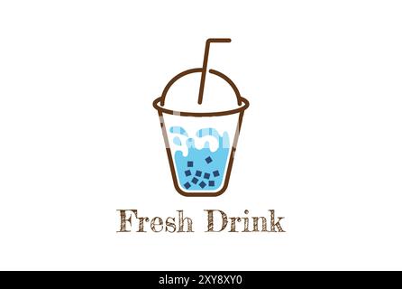 Vintage Mug for Boba Tea or Milk Shake Chocolate Drink Product Logo Design Stock Vector