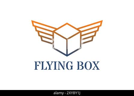 Geometric Flying Box Cube Wings for Delivery Package Export or Cargo Shipping Logo Stock Vector