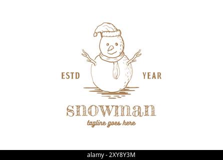 Vintage Retro Hand Drawn Ice Snowman Logo Design Vector Stock Vector