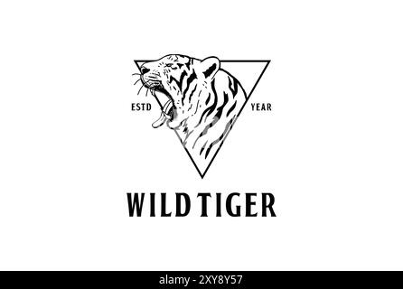 Triangle Angry Roaring Tiger Wildcat Jaguar Leopard Puma Logo Stock Vector