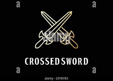 Ancient Golden Crossed Sword for War Battle Game Logo Design Vector Stock Vector