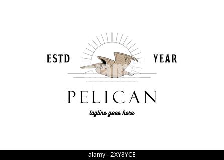 Vintage Sunset Flying Pelican Bird Logo Design Vector Stock Vector