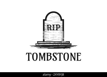 Vintage Retro Tombstone Tomb Cemetery Stone Logo Design Stock Vector