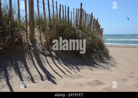 Beach fence and shadows on the dunes Stock Photo - Alamy