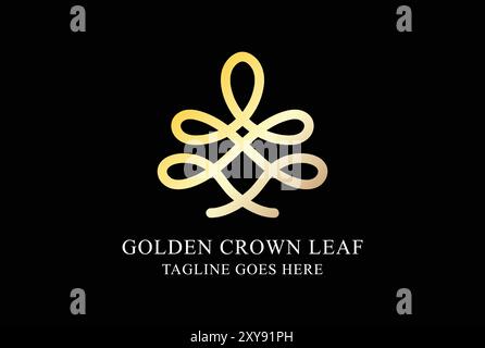 Golden Leaf Plant Tree shape King Queen Princess Crown Logo Design Stock Vector