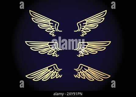 Vector Illustration of Elegant Luxury Golden Wings on Black Background Stock Vector