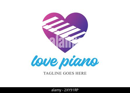 Modern Colorful Love Heart Symbol with Piano Instrument Music Logo Stock Vector
