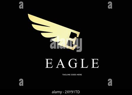 Golden Elegant Luxury Letter E for Eagle Wings Logo Design Stock Vector