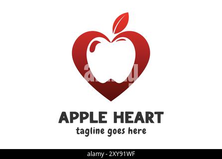 Modern Simple Minimalist Love Heart with Apple Fruit for Diet Vegan or Healthy food logo Stock Vector