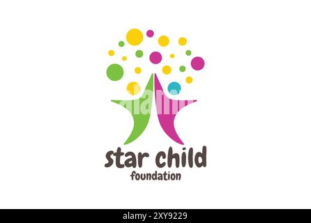 Colorful Star Child Kids for Education Charity Foundation Logo Design Stock Vector