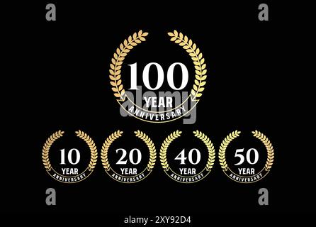 Golden Elegant Luxury 10 20 40 50 100 Years Anniversary Badge Emblem Label Design Vector Stock Vector