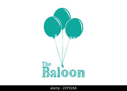 Balloon in cartoon style. Bunch of balloons for birthday and party. Flying balloon with rope. Green ball isolated on white background. Flat icon for c Stock Vector