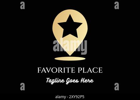 Golden GPS Point Pin Location Map with Star Favorite Logo Design Stock Vector