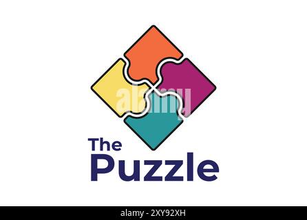 Square Puzzle Set Logo Design Vector Template Stock Vector