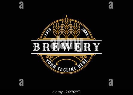 beer logo vector illustration, emblem brewery design on black background. Stock Vector