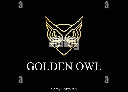 Luxury Golden Owl Bird Head Face Monogram Line Logo Design Stock Vector