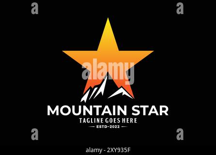 Simple Bold Black Mountain with Star for Adventure Outdoor logo design Stock Vector