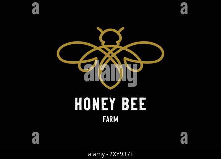 Golden Premium Honey Bee Monogram Farm Product Logo Design Stock Vector